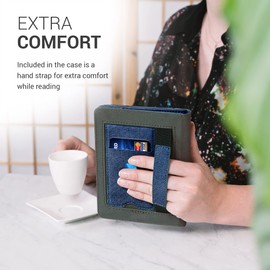 kwmobile Case Compatible with Tolino Vision 1/2 / 3/4 HD Case - Flip Case with Hand Strap - Faux Leather Cover - Dark Blue Dark Grey