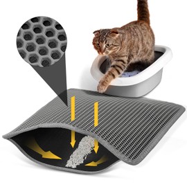 Conlun Conlun Cat Litter Mat 23"x17", Double Layer Urine & Waterproof Trapping Mat for Kitty Litter Box, Easy to Clean, Non-Slip, Scatter Control Cat Matt for Floor, Gray