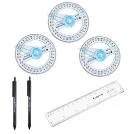 3Pcs Protractor Set, Protractor 360, 360 Protractor with Swing Arm Plastic Circle Ruler Geometry Tool for Classroom Office Drafting Measuring with Pen and Ruler