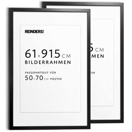 REINDERS Picture Frame Poster Living Room for Poster Wall Decoration Replace Frame MDF Black 61 x 91.5 cm with Mount 50 x 70 cm Pack of 2 Multipack