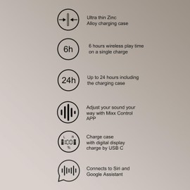 MIXX StreamBuds Ultra Mini True Wireless Earbuds with Zinc Alloy Case, 24H Battery, Touch Controls, Custom EQ via App, Quick Charge, Bluetooth 5.3 – Compact Design – 3 Color Options