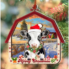 Cow Christmas Ornament - Cow Ornaments for Christmas Tree - Cow 2 Layered Wooden Ornament Christmas Decor 2024 (NOT 3D) - Gifts for Cow Lovers - Funny Cow Gifts for Women, Men