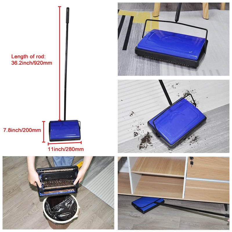 EZ SPARES Quiet Carpet Sweeper, Floor Sweeper with Horsehair Roller