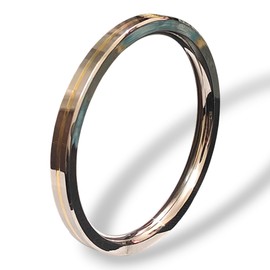 G.L.C Padmavati Stainless Steel Sikh Kada Bracelet, 9mm Thick, Gold Brass Line, 6.9cm Internal Diameter, Silver