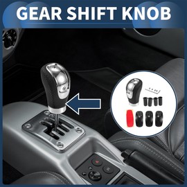 INFINAUTO Car Shift Knob, 9.6cm Universal for 5 6 Speed Manual Transmission Vehicle Gear Shifter Knob with 4 Adapter Punched Faux Leather Black, 1 Set