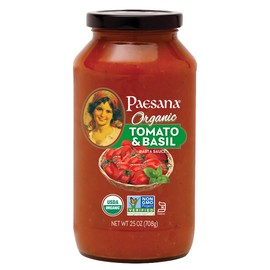 Paesana Organic Tomato Basil Pasta Sauce — Gluten Free, Vegan Friendly and made with 100% Imported Italian Tomatoes, USDA Organic, Kosher Parve – Packed in the USA, 25 oz (6 Pack)