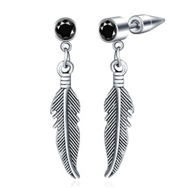 INFINIONLY Men's Stainless Steel Earrings Feather Pointed Tapered Women's Zircon Earrings Simple Fashion Stainless Steel Stud Earrings, stainless steel, Cubic Zirconia