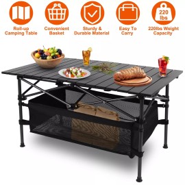 LakeForest Roll-up Top Outdoor Folding Aluminum Camping Picnic Table Dining Table Basket