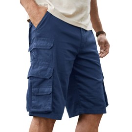 Boulder Creek by Kingsize Men's Big & Tall 12" Side-Elastic Stacked Cargo Pocket Shorts - Big - 52, Navy Blue