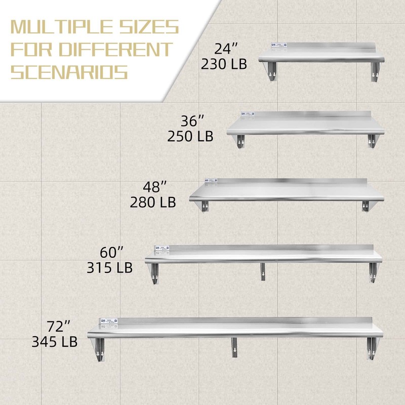 Hally Stainless Steel Shelf 12 x 60 Inches 315 lb,
