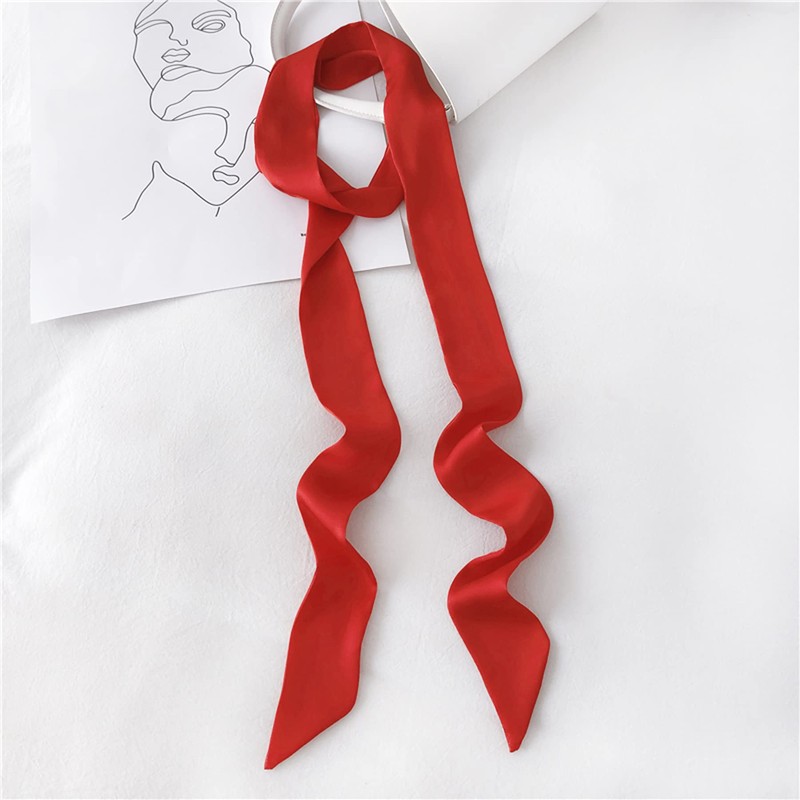 GUZOSJO Solid Color Long Neckerchief Pure Skinny Scarf Necktie Handbag