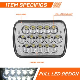 PM PERFORMOTOR 7X6 H6054 Full LED DRL Headlights Assembly Compatible with 1984-2020 Chevy Express GMC Savana C/K Ford E/F Jeep Cherokee Toyota Dodge Truck Van, Chrome Housing Clear Lens