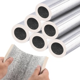 PATIKIL 1.3ft Length 43mm(1-11/16") ID 73mm OD Pipe Insulation Foam Tube, 6 Pcs 15mm Thick Self Adhesive Pipe Freeze Protection Wrap with Aluminum Foil for Outdoor Winter Irrigation