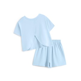 Handfrog Girls Clothing 2 Piece Summer Set Short Sleeve Tops Shirts Baggy Shorts with Pockets Fashion Outfits for Kids