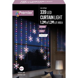 Crillys Premier 1.2m x 1.2m Pin Wire Snowflake V Curtain 339 Rainbow Colour LED Light