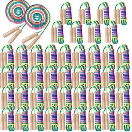 48 Pieces 8.53 ft Adjustable Jump Ropes Rainbow Cotton Skipping Rope Bulk with Wooden Handles for End of The School Year Gifts Graduation Outdoor Exer