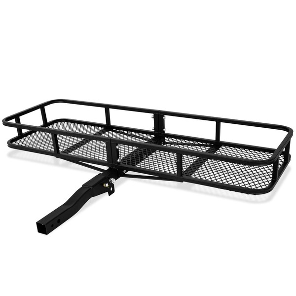 ARKSEN Heavy Duty 60 x 24 x 6 Inch Hitch Mount Folding Angled Shank Cargo Carrier Fold Up Luggage Basket Fits 2 Inch Receiver 500LBS Capacity Camp for Traveling & Camping - Black