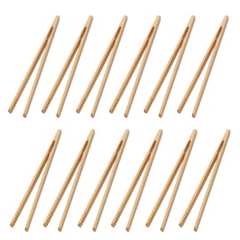 YUYUDEHM 12 Pcs Bamboo Toast Tongs, Reusable Bamboo Toast Tongs for Fruits, Bread, Bacon, and Muffins