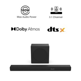 Hisense 3.1 Ch 380W Soundbar with Wireless Subwoofer, Dolby Atmos & DTS:X , 5-speaker array, HDMI eARC port, Bluetooth, Surround Sound - R632 (Renewed)
