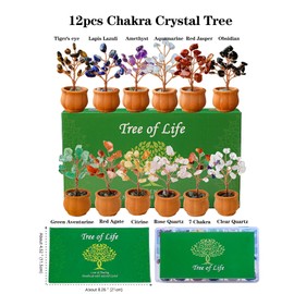 Runyangshi 12pcs Crystal Tree Set Tree of Life Natural Crystal Healing Stones with Bonsai Base Gemstone Trees Fengshui Good Luck Positive Energy Home Decor