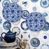 12 Pcs Chinoiserie Paper Lantern Set Blue and White Porcelain