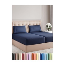 Split King Size 5 Piece Sheet Set - Comfy Breathable & Cooling Bed Sheets Set - Hotel Luxury Bedding for Women, Men, Kids, Teens, Boys & Girls - Deep Pockets, Soft, Wrinkle Free - Oeko-Tex - Navy Blue