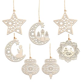 7PCS Ramadan Decorations for Home, Eid Decorations for Home Wooden Pendant Moon Star Wind Light Shape Eid Decorations, Eid Mubarak Decorations for Outdoor Home Ramadan Ornament Mubarak