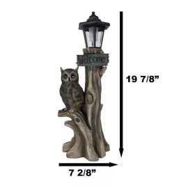 Ebros Forest Guardian Night Owl Welcome Sign Statue With Solar Powered Lantern