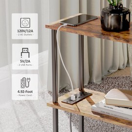 3-Tier Narrow Side Table Set of 2 with Charging Station,Skinny Nightstand,End Table for Small Space,Slim Sofa Beside Table,Narrow Bedside Table with USB Ports and Outlet,7.87''W x 15.75''L x 23.3''H