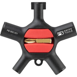 PB Swiss Tools 9-in-1 Universal Cabinet Key PB 900.V01 CN | 100% Swiss Made | Pocket Tool with Bit Holder, 2 C6 1/4" Precision Bits and Key Ring