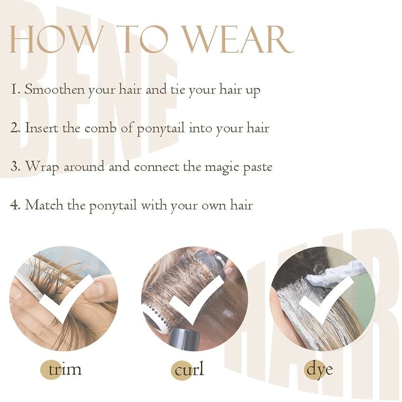 Benehair Real Hair Ponytail Extension, 100% Real Hair Braid Extensions,