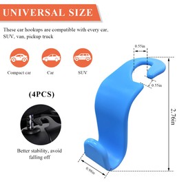 JUSTTOP 4 PCS Car Seat Headrest Hook, S Type Car Seat Hook Hangers Storage Organizer Holds up to 55 Pounds, Space Saving Car Rear Seat Hook Hangs Bags Purses Toys Fits Universal Vehicle (Light Blue)
