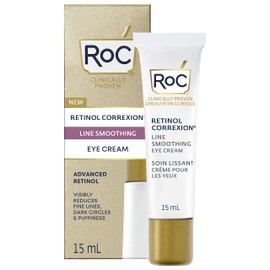 RoC Retinol Correxion®️ Under Eye Cream for Dark Circles & Puffiness, Daily Wrinkle Cream, Anti Aging Line Smoothing Skin Care Treatment, 15ML, White
