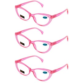 V.W.E. 3 Pairs Lot Women Cateye Translucent Clear Floral Pattern Fashion Reading Glasses Reader (3 Pink, 3.00)