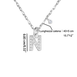GUOYU Women's Initial Necklace Letter Pendant, 925 Silver Necklace with Cubic Zirconia, Pendant Gift Ideas for Birthday A B C D E F G H I J K L M N O P Q R S T U V W X Y Z, Stainless Steel, Rhinestone