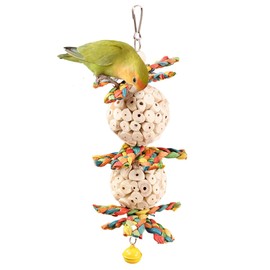 Bird Toys Conure Toys Hanging Natural Soft Sola Ball Natural Corn Husk Beak Chew Shred Colorful Forage Toys for Parrots, Cockatiel, Conure, Love Birds,Parakeets,Budgie and Other Small Birds (L)