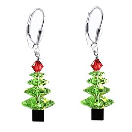Light Green Christmas tree Earrings Made with Austrian Crystal elements. S. Silver Leverback