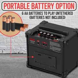 Pyle Portable Electric Guitar Amp - Battery or Wall Power Mini 10 Watt Mini Practice Instrument Amplifier w/ 5" High Definition Speaker, Headphone OUT, Volume, Bass, Treble, Distortion, Gain Controls