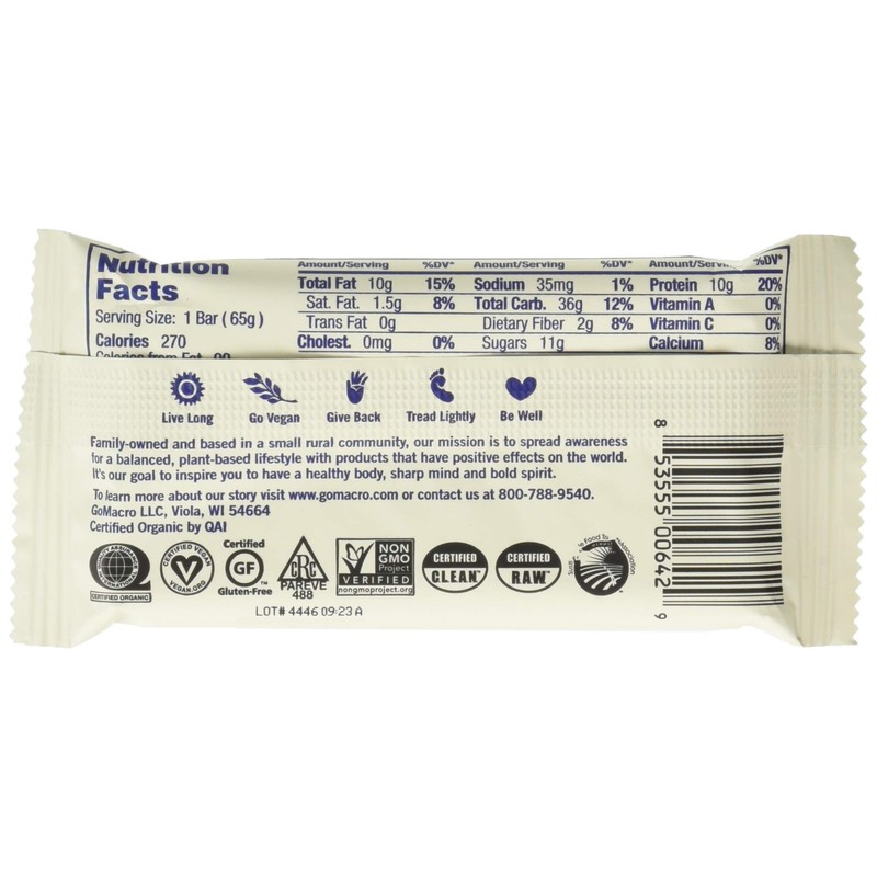 GOMACRO Organic Blueberry Cashew Butter Bar ,2.3 OZ(pack of 12)