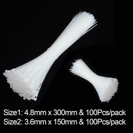 Cable Zip Ties Heavy Duty, White Nylon Zip Ties, Clear Cable Ties, Cable Wire Tie Wraps Clear Zip Ties, 100 each for 6” and 12” Total of 200 White Cable Ties