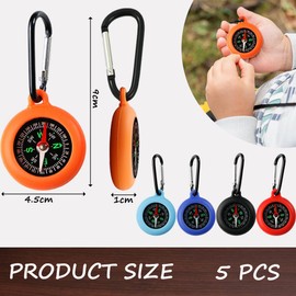 Glamifyr Pack of 5 Compass Children, Compass Outdoor Children's Compass Bushcraft Compass with Carabiner Hook, Life Compass Keyring Activities Portable Camping Outdoor Gifts for Children