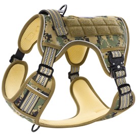 PawsPassion Tactical Dog Harness for Large Dogs, Chew-Proof Metal Hardware, Heavy Duty No Pull Dog Harness, Reflective Strips, Adjusting Ring, MOLLE System, Hook and Loop Panel (Forest Recon, L)