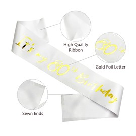 Ashaqshnglee 80th Birthday Sash, It's My 80th Birthday Sash White Gold, 80 Birthday Decorations Gifts for Women Men Happy 80th Birthday Party Favor Supplies