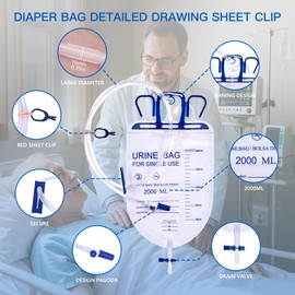 3 Pack Catheter Bags for Men, 2000ml Professional Urine Bags with Non-Drip Closure & Anti-Reflux Valve,Professional Urinary Drainage Bag 48" Tube Drainage, Adjustable Clips and Hanging Hook