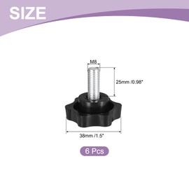 sourcing map 6Pcs M8 x 25mm Star Knobs, Plastic Hex Shaped Clamping Knob Screw Hand Tightening Replacement Knob for Umbrella Base Replacement knob