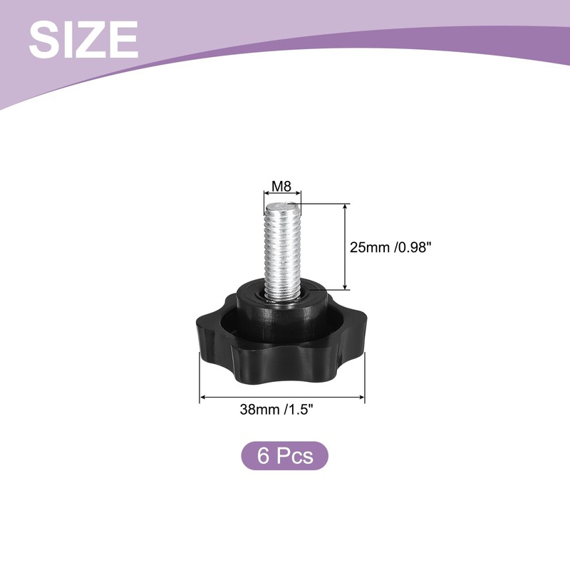 sourcing map 6Pcs M8 x 25mm Star Knobs, Plastic Hex