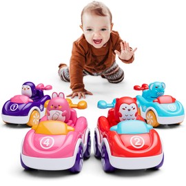 Marstone Toys for 1+ Year Old Girl, 4 Pack Animal Cartoon Push Cars Educational Toys for Toddlers 1-3 Years, Baby Car Toys for One Year Old Girl Birthday Gift,Baby Toys 12-18 Months