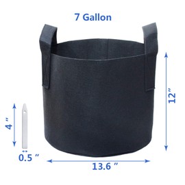 PHYEX 12-Pack 7 Gallon Nonwoven Grow Bags, Aeration Fabric Pots with Durable Handles, Come with 12 Pcs Plant Labels