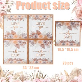 Gleemix Servietten Babyparty 20 Stück, Oh Baby Servietten, Servietten Kommunion Rosa 33x33cm, für Babyparty Deko Mädchen, Gender Reveal Party Decorations