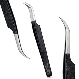 My Lash Tools Curved Classic Fiber Tip Lash Tweezer 12cm – Precision Stainless Steel Eyelash Extension Tool, Anti-Slip Grip, Fine Curved Tip for Classic & Volume Lashing (Black)